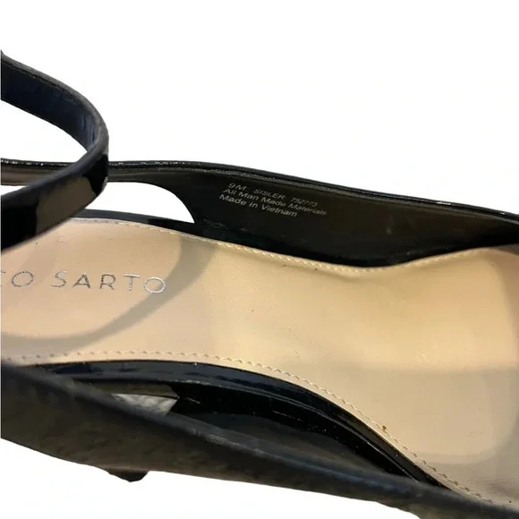 Franco Sarto Emmy Heels Open Toe Ankle Strap Black Patent Size 9 EUC - Picture 7 of 9